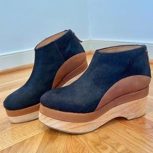 Free People Cowhide Wooden Clog Wedge Booties